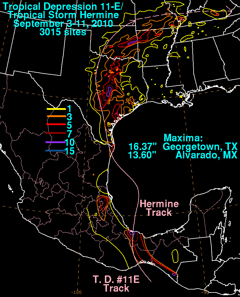 Storm Total Rainfall for T. D. 11E/Hermine (2010)