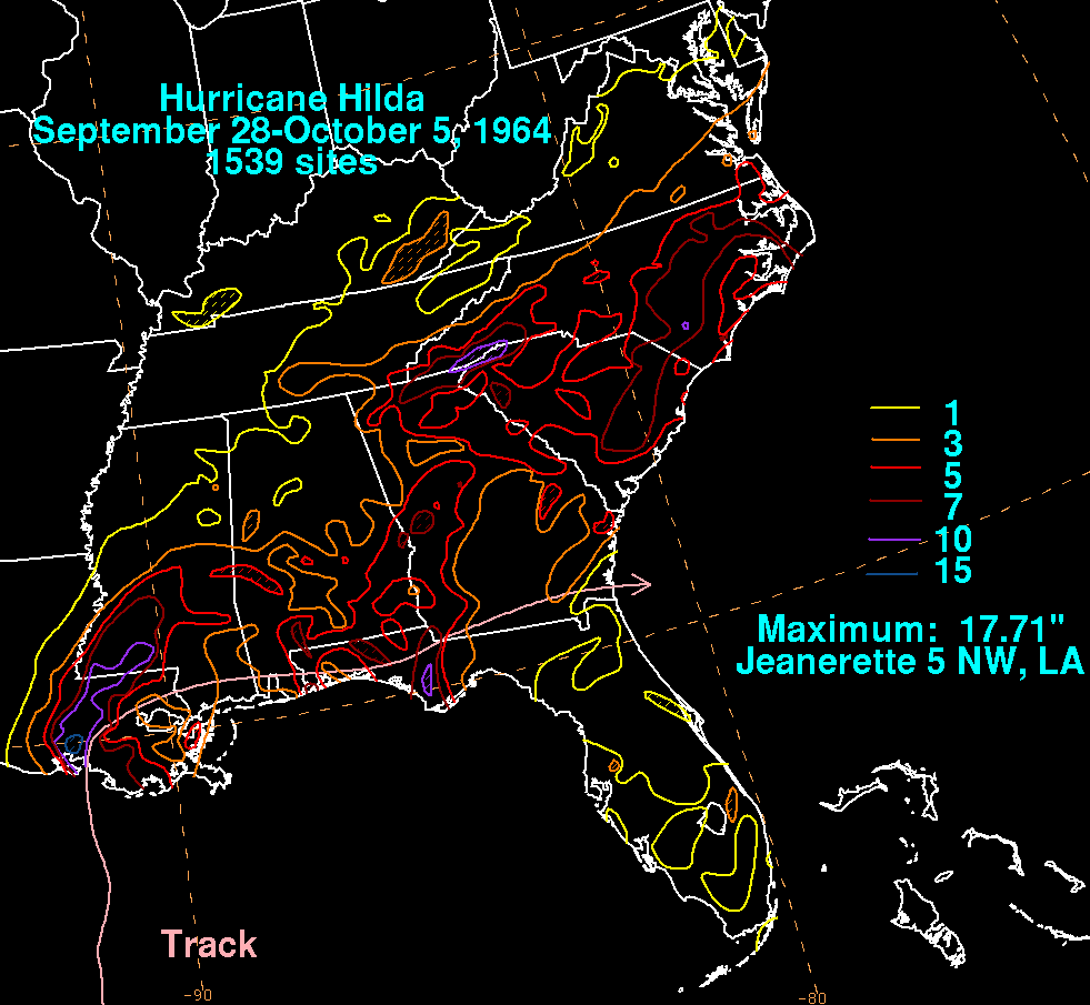 Hilda (1964) Storm Total Rainfall