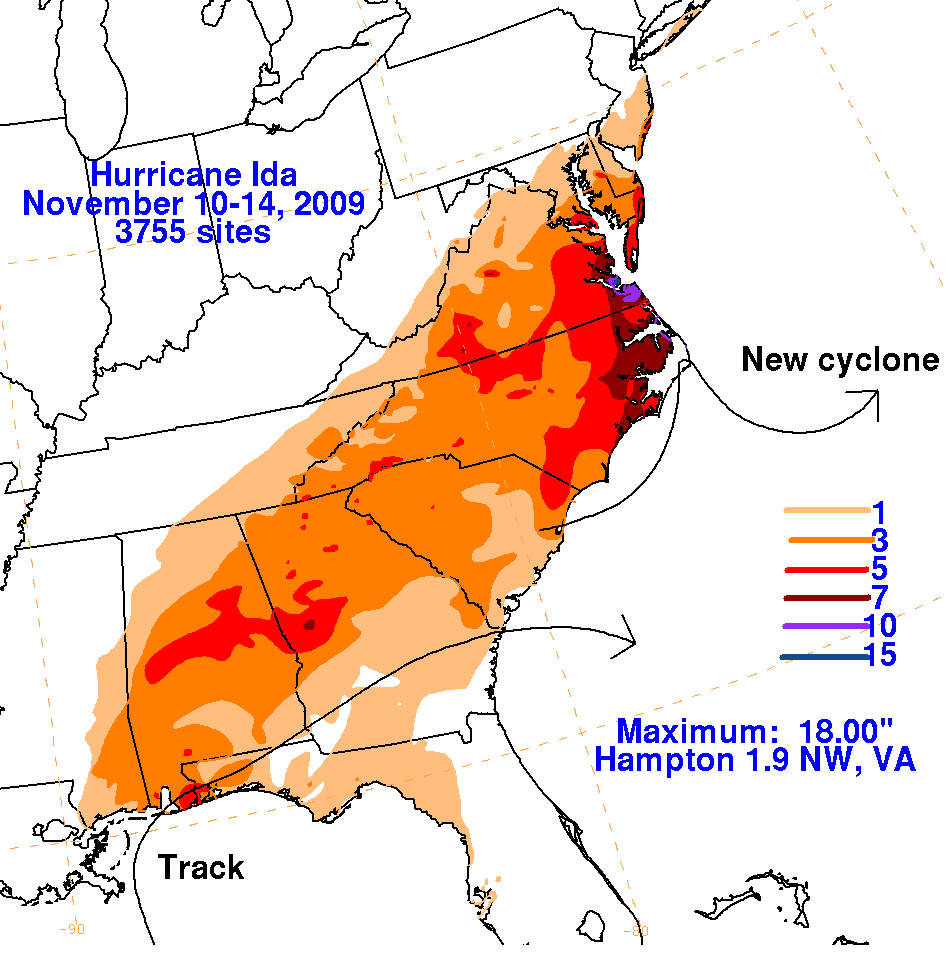 Storm Total Rainfall for Ida (2009)