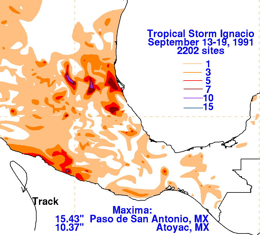 Mexico: Hurricane Ignacio Storm Location Map (August 25, 2003, 8 AM PDT  Monday) - Mexico