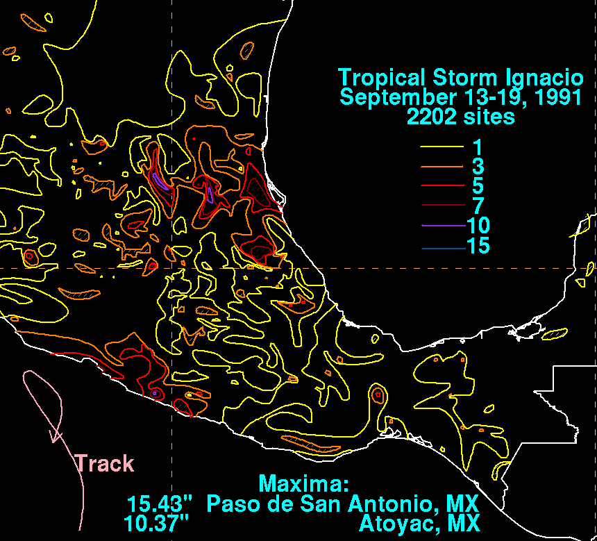 Tropical Storm Ignacio (1991) Storm Total Rainfall