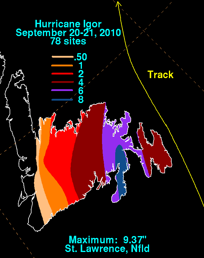 Storm Total Rainfall for Hurricane Igor (2010)