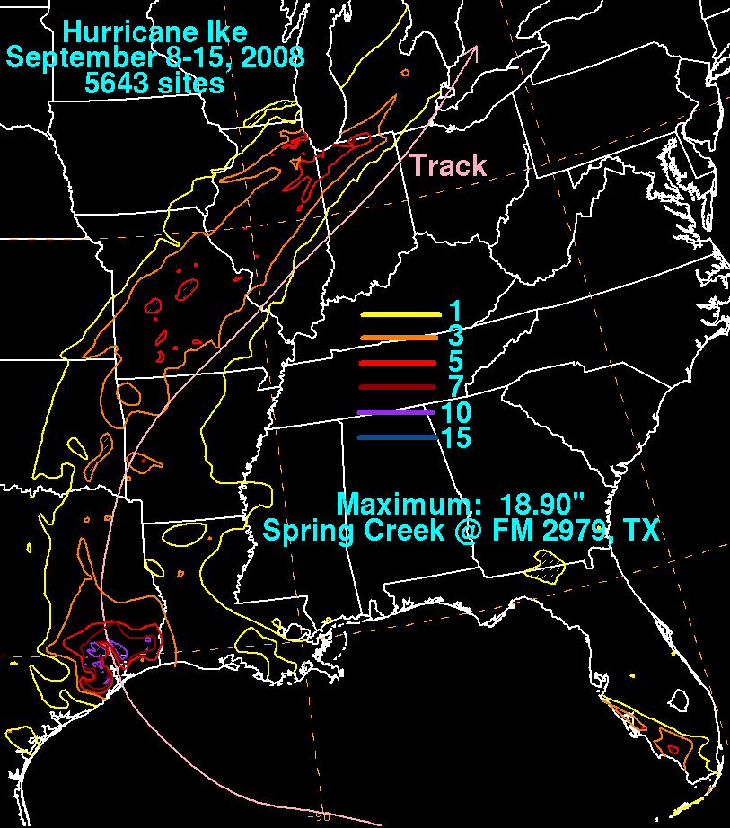 Storm Total Rainfall for Ike (2008)