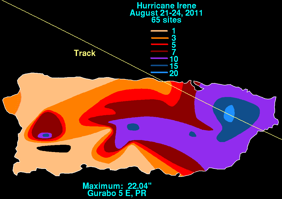 Storm Total Rainfall for Hurricane Irene across Puerto Rico (2011)