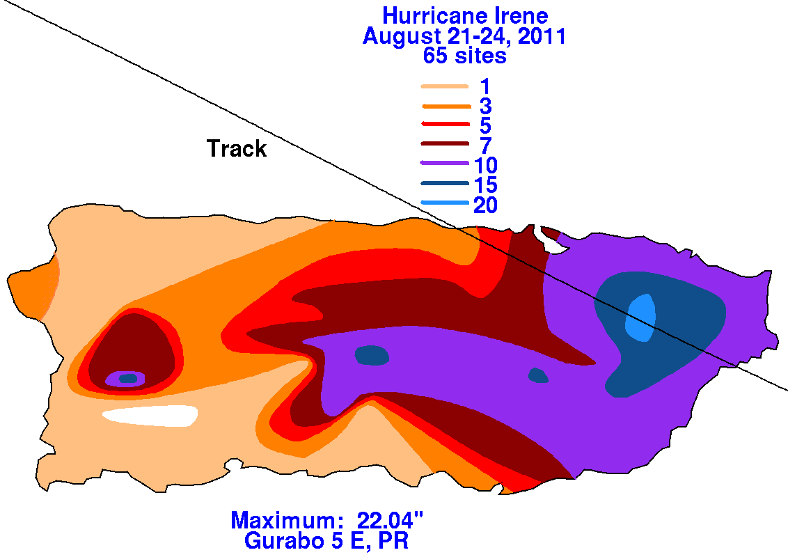 Storm Total Rainfall for Hurricane Irene across Puerto Rico (2011)