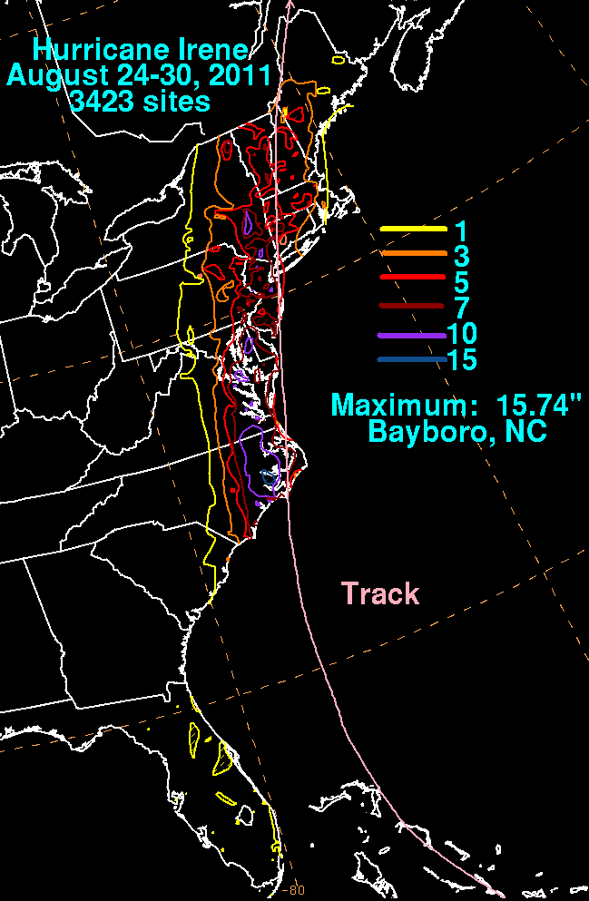Storm Total Rainfall for Hurricane Irene (2011)
