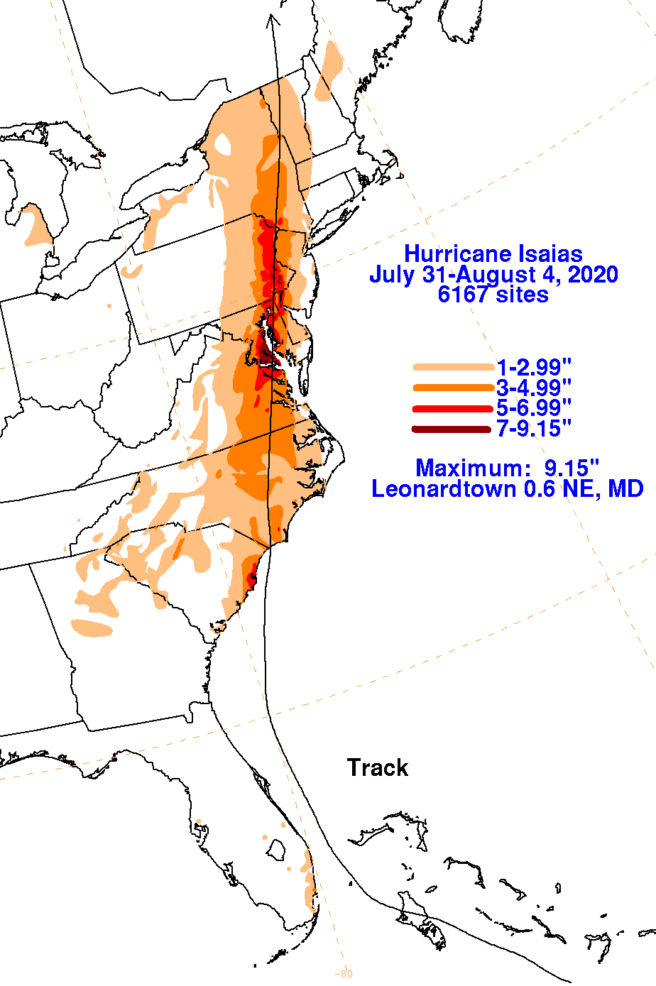 Hurricane Isaias (2020) Rainfall