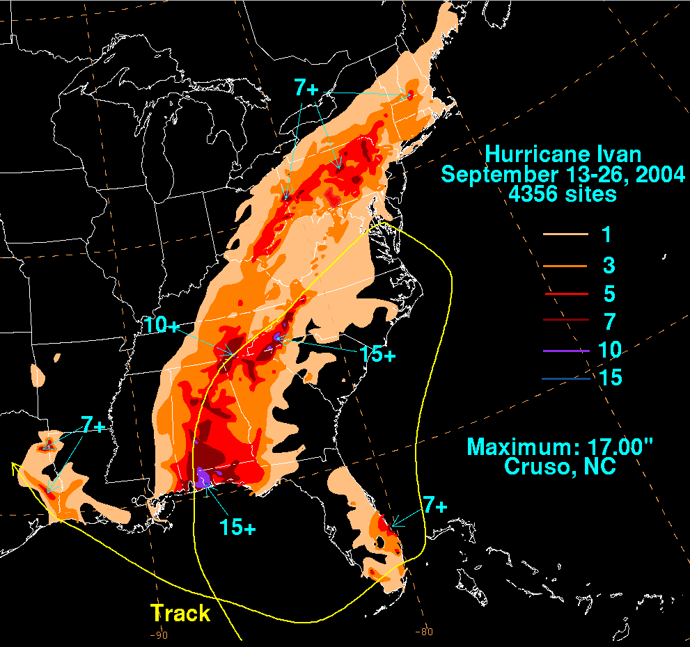 Ivan (2004) Filled Contour Rainfall