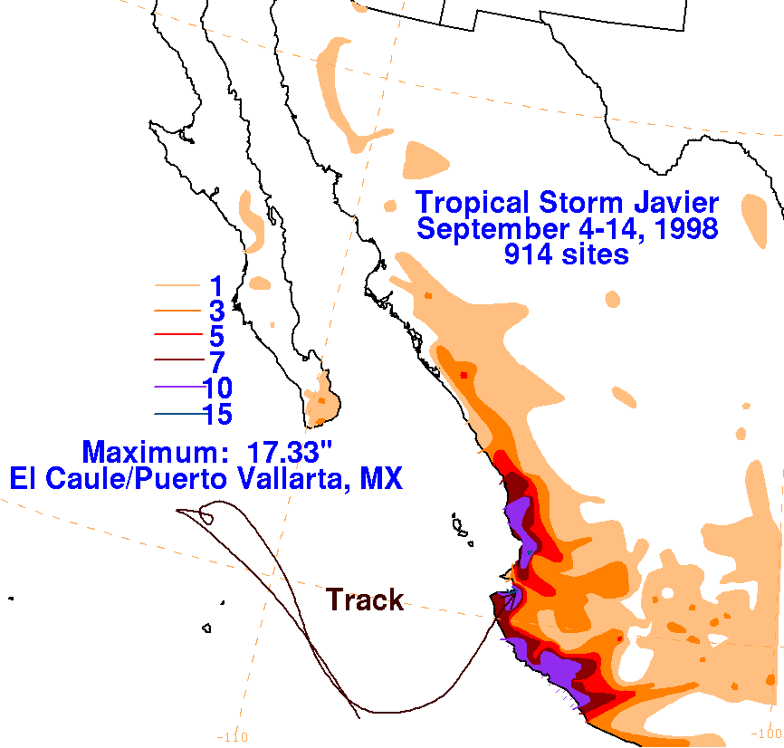 Javier (1998) Storm Total Rainfall