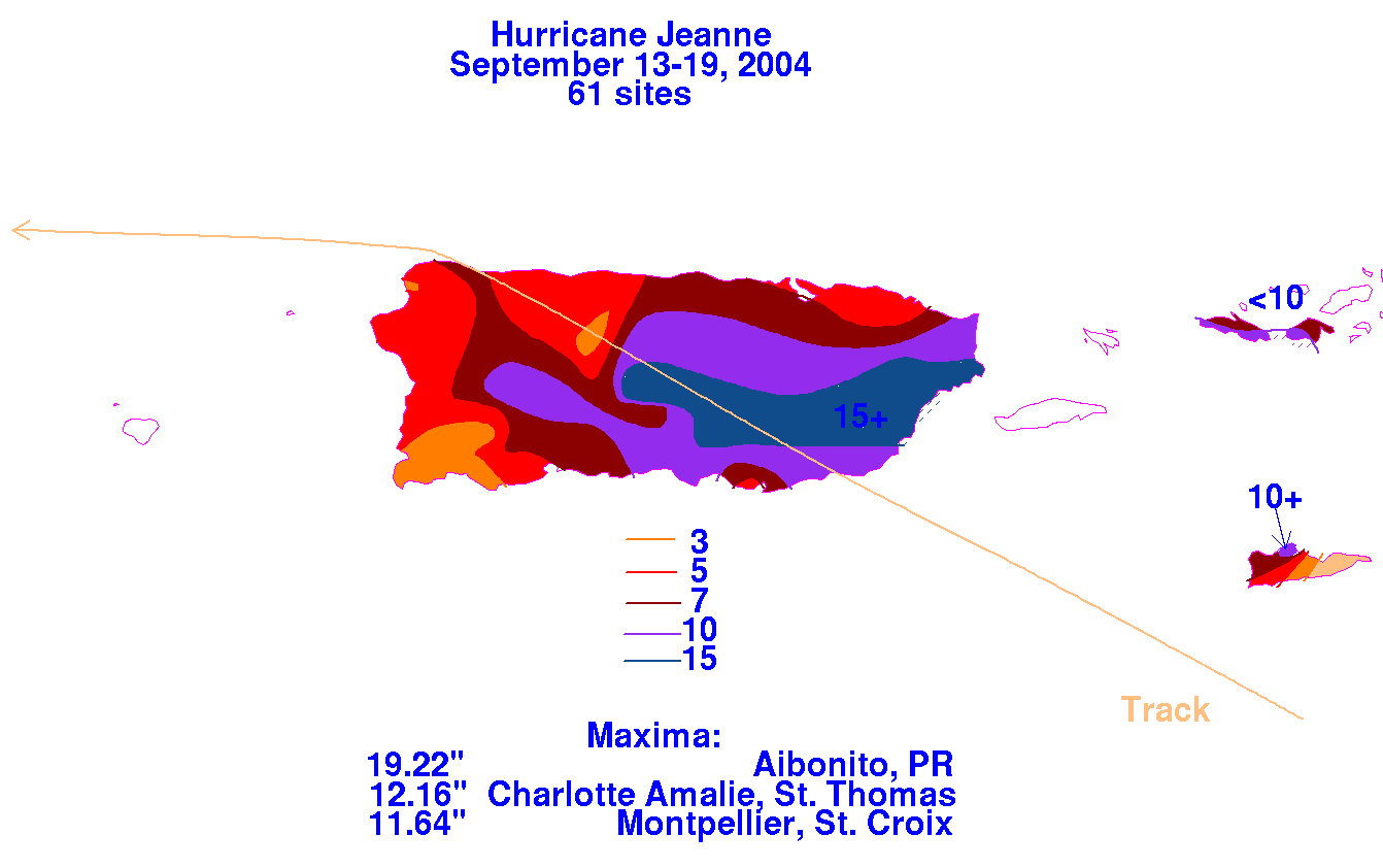 Jeanne (2004) Filled Contour Rainfall on White Background