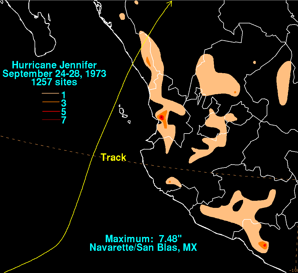Hurricane Jennifer (1973) Rainfall