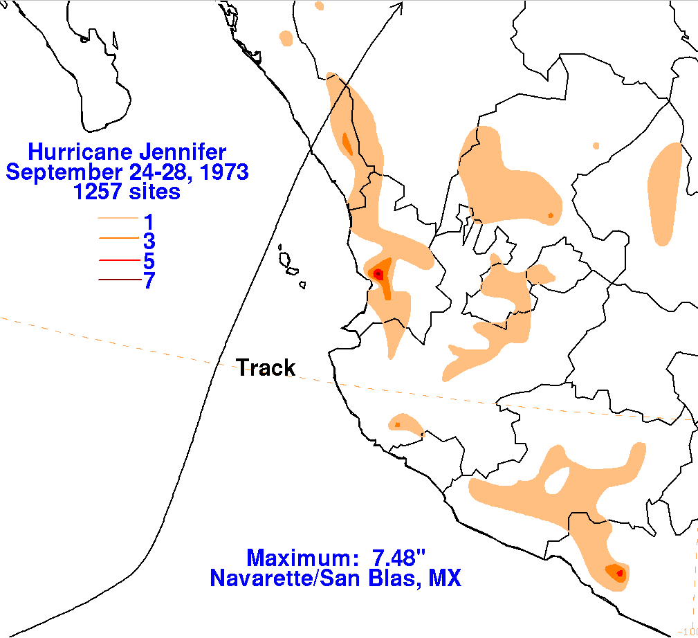 Hurricane Jennifer (1973) Rainfall