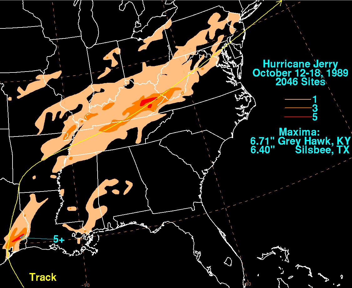 Hurricane Jerry (1989) Rainfall
