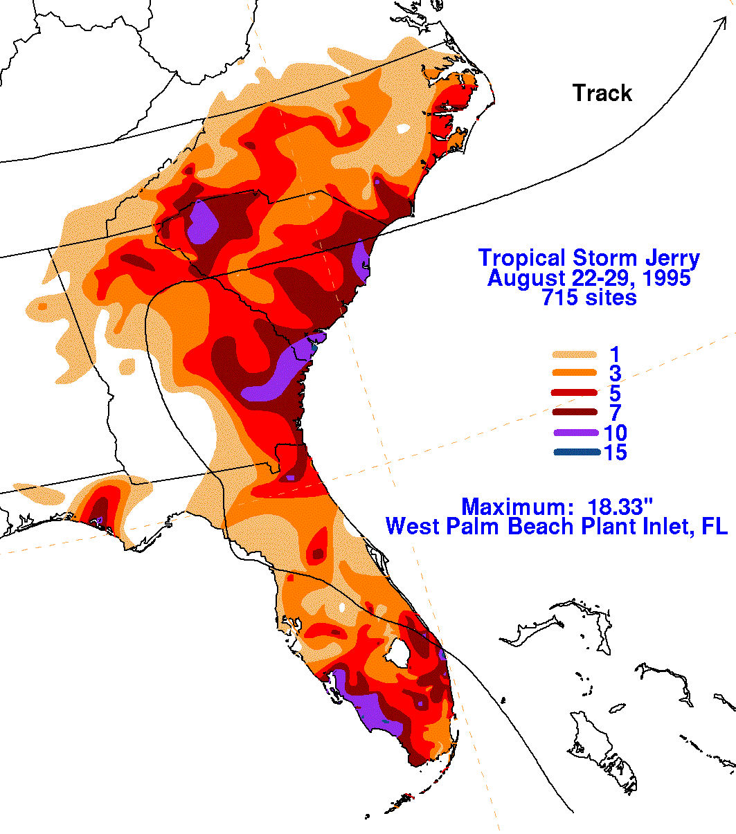 Tropical Storm Jerry (1995) Storm Total Rainfall