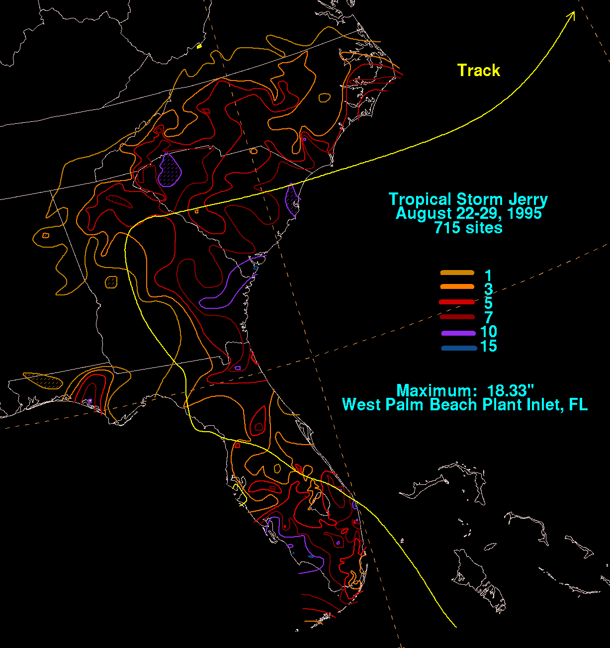 Tropical Storm Jerry (1995) Storm Total Rainfall