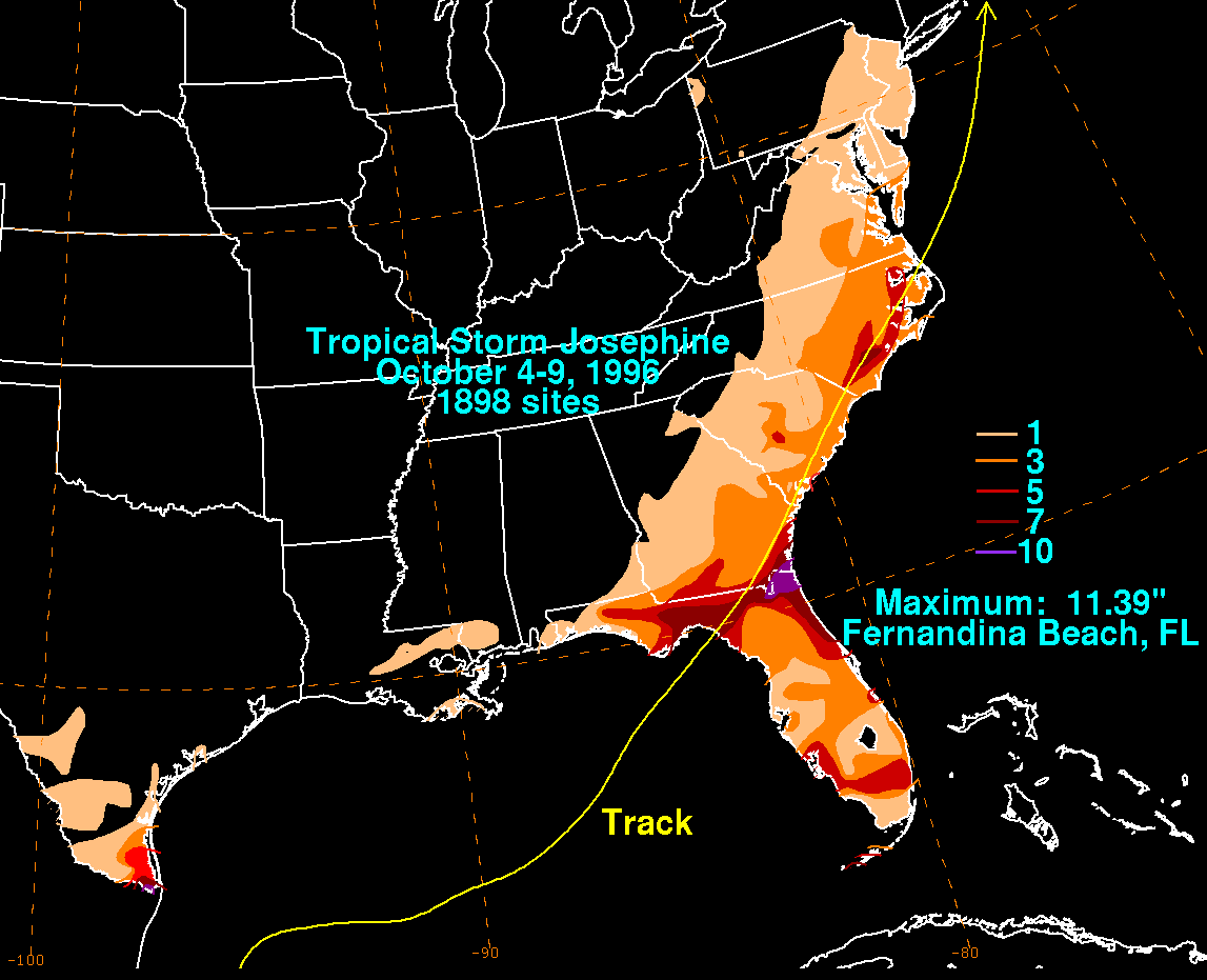 Josephine (1996) Storm Total Rainfall