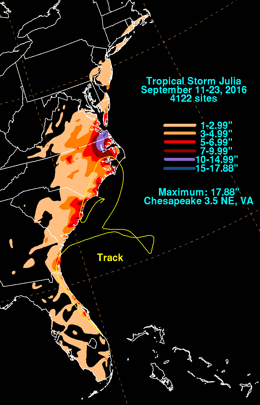 Tropical Storn Julia (2016) Rainfall