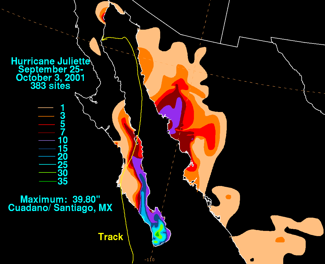 Hurricane Juliette (2001) Storm Total Rainfall