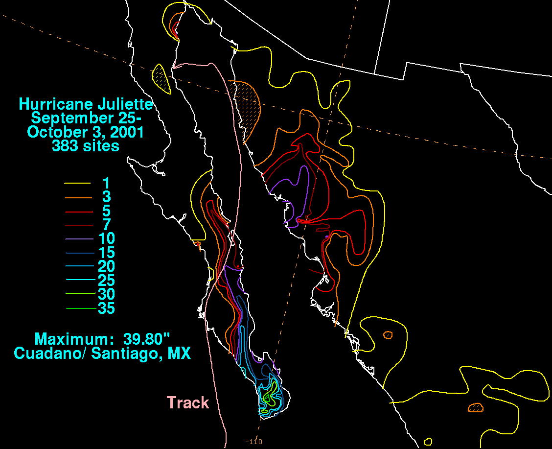 Hurricane Juliette (2001) Storm Total Rainfall