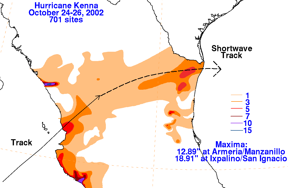 Storm Path - Hurricane Kenna (October 24, 2002, 8 AM PDT Thursday) - Mexico