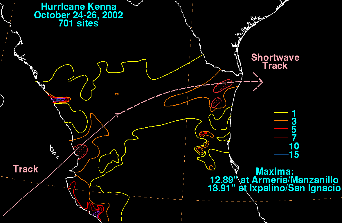 Storm Path - Hurricane Kenna (October 24, 2002, 8 AM PDT Thursday) - Mexico