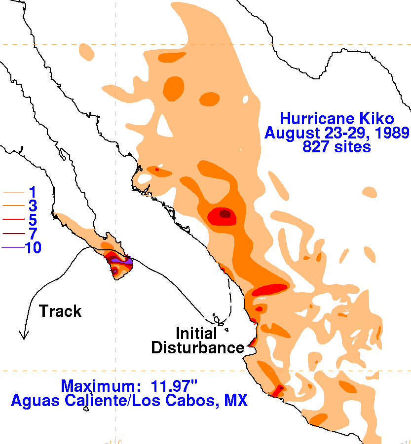 Hurricane Kiko (1989) Storm Total Rainfall