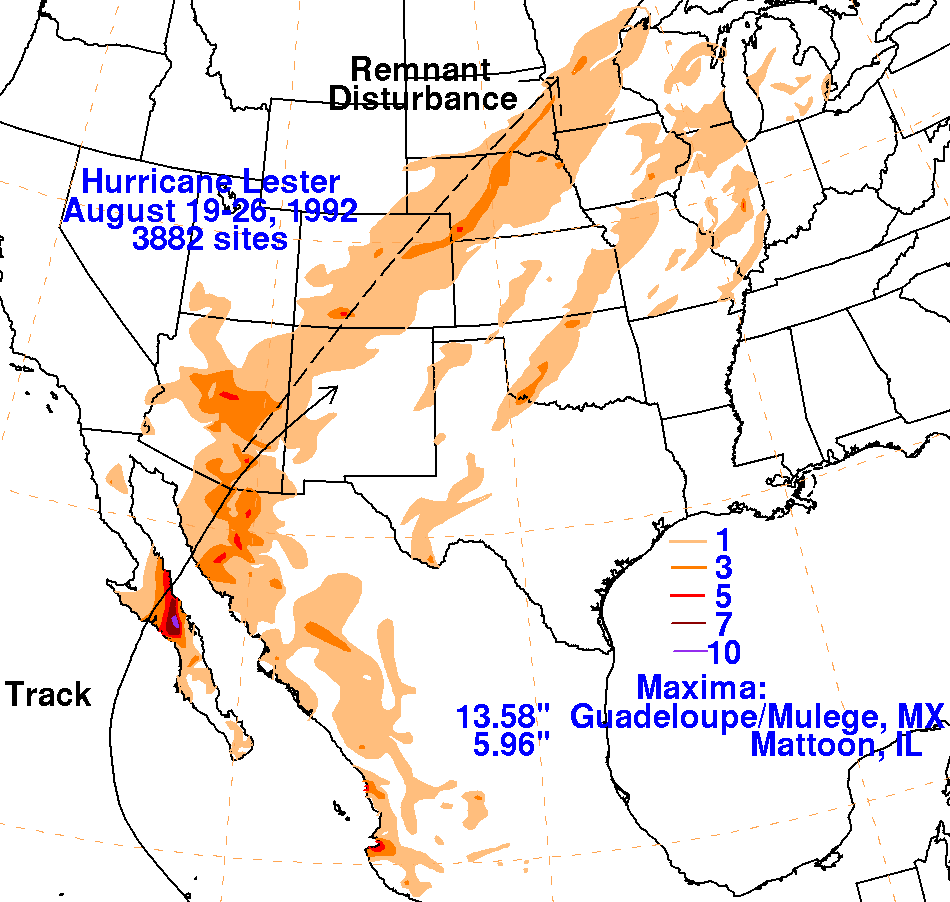 Lester (1992) storm total rainfall