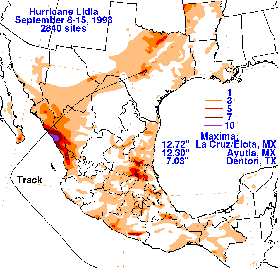 Lidia (1993) Storm Total Rainfall