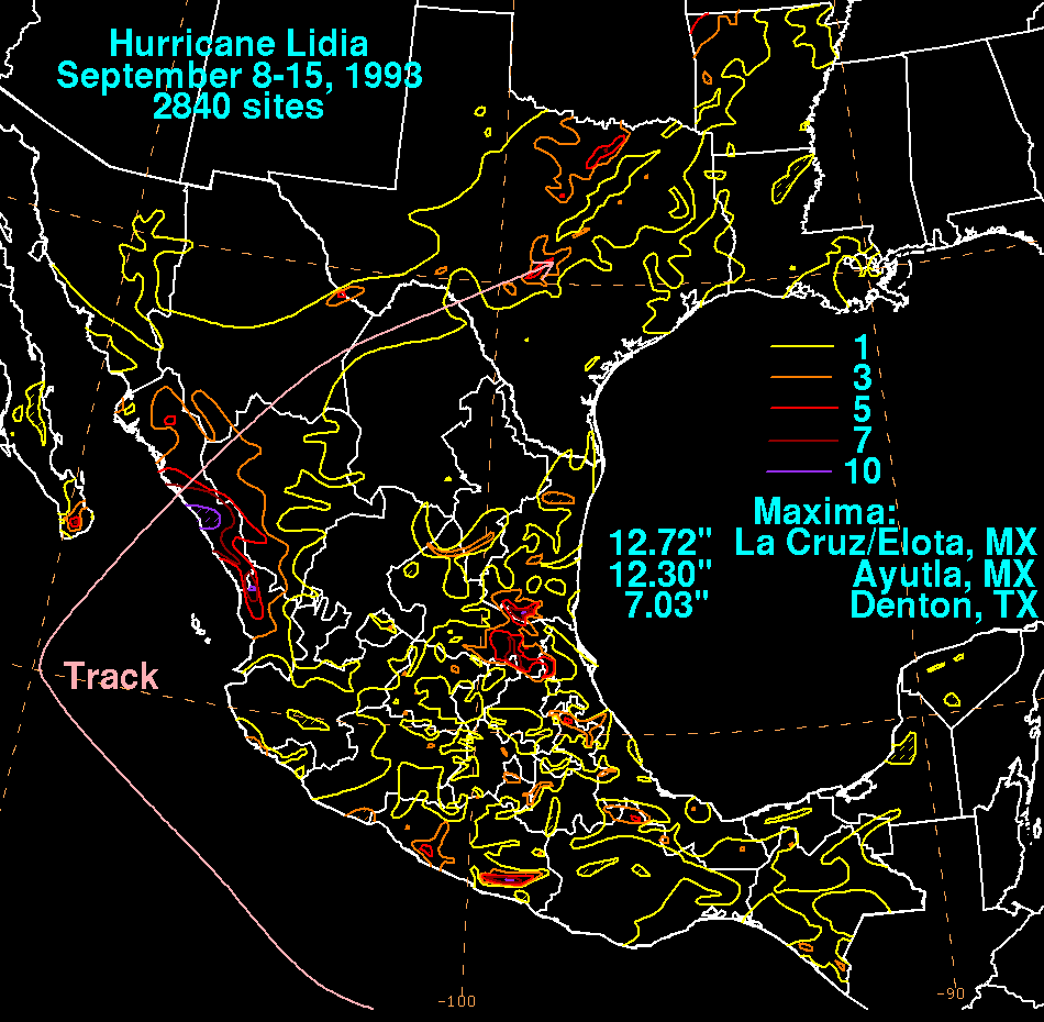 Lidia (1993) Storm Total Rainfall