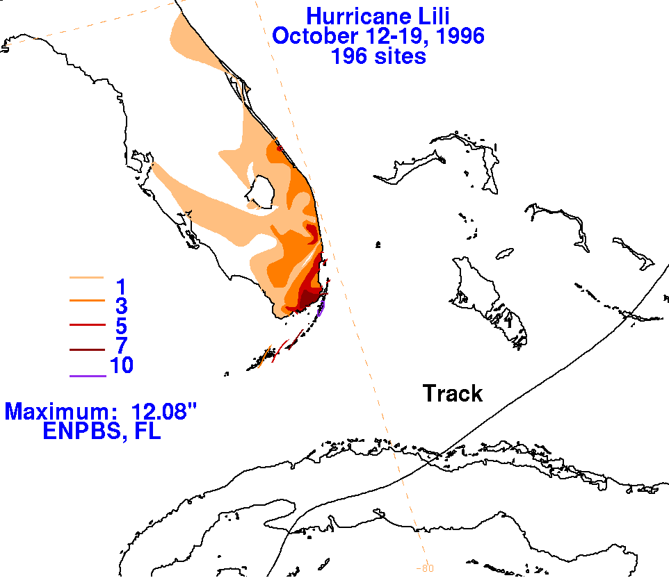 Lili (1996) Storm Total Rainfall