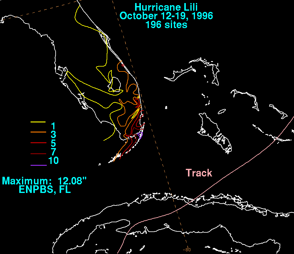 Lili (1996) Storm Total Rainfall