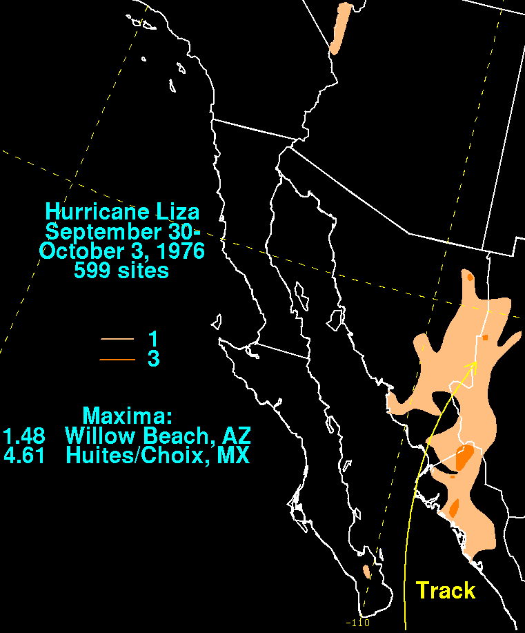Hurricane Liza (1976) Storm Total Rainfall