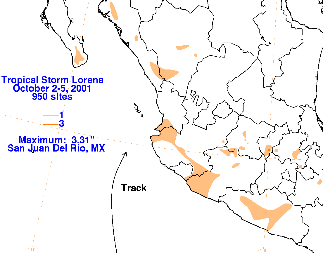 Lorena (2001) Rainfall