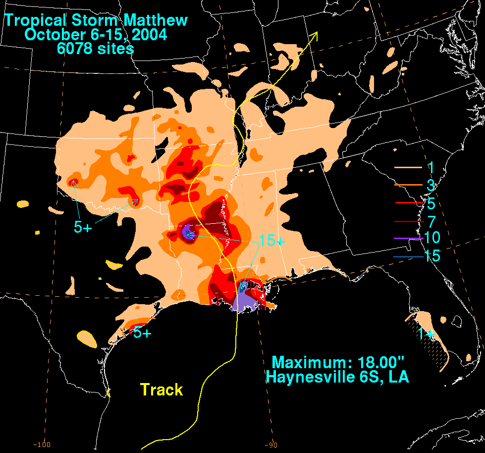 Matthew (2004) Filled Contour Rainfall