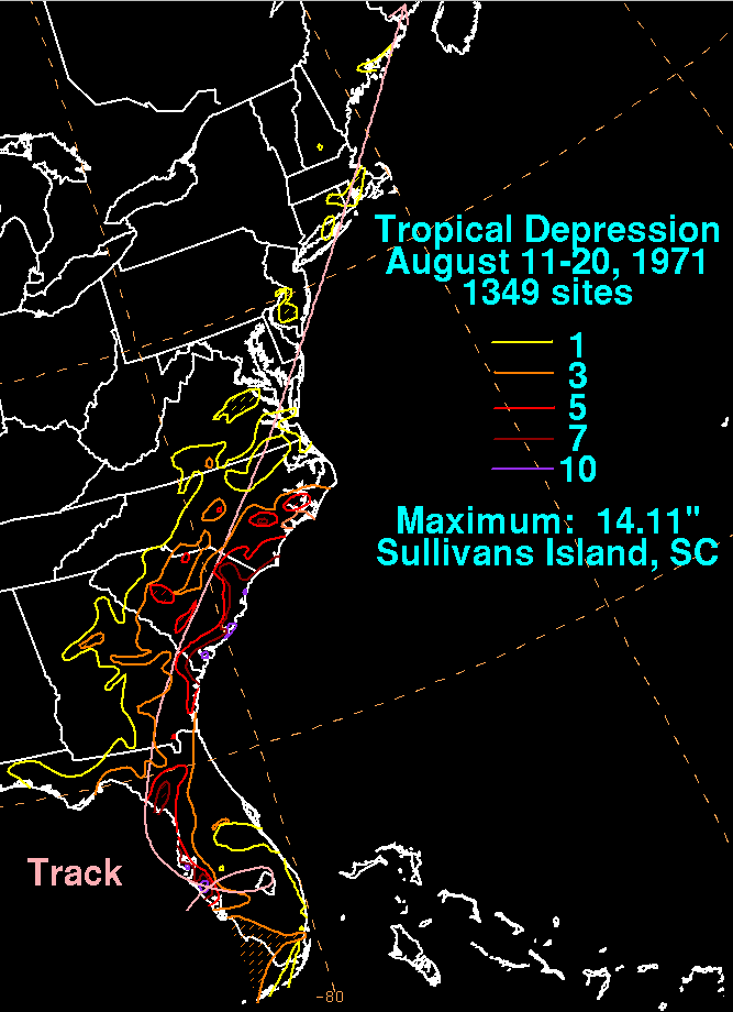 Mid August 1971 Tropical Depression Storm Total