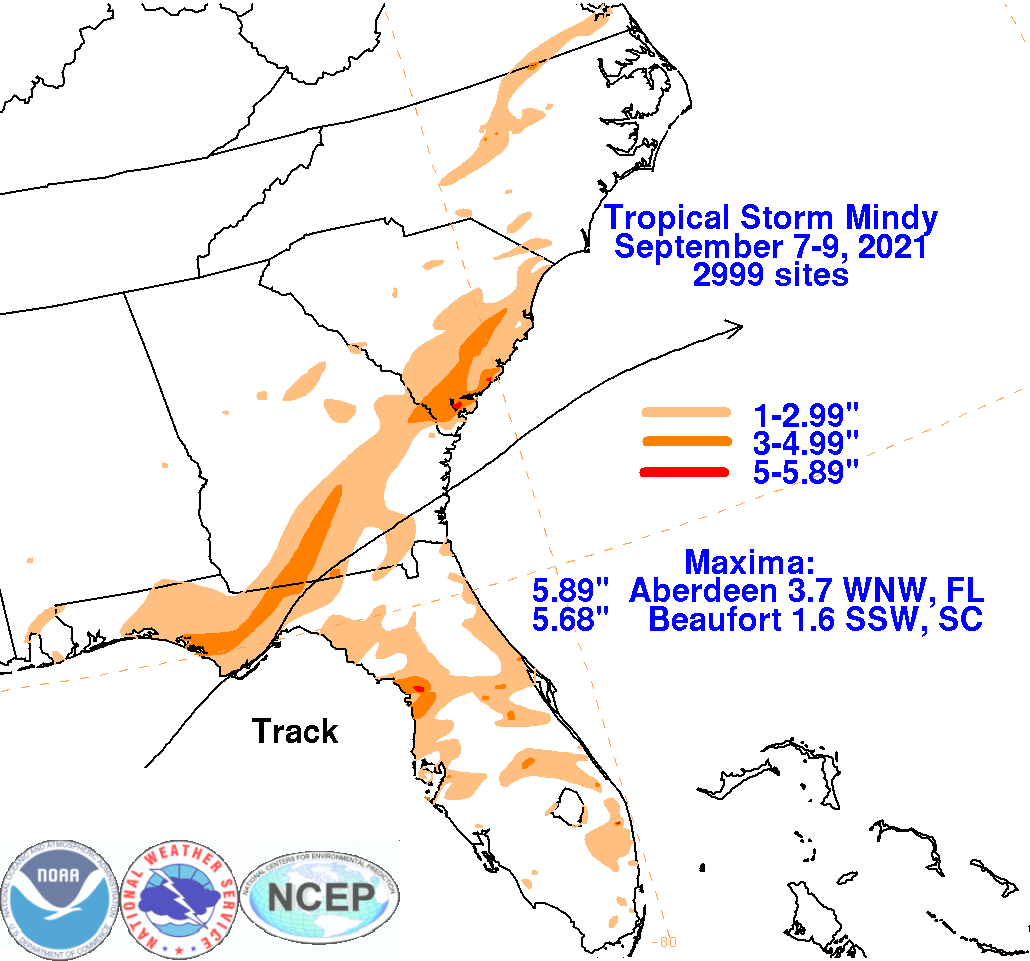 Tropical Storm Mindy (2021) Rainfall
