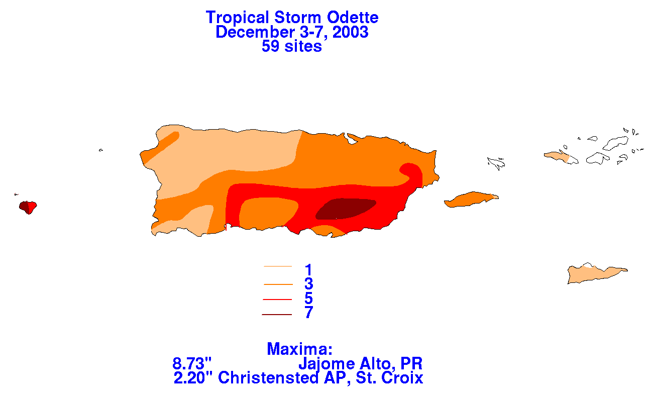 Odette (2003) Filled Contour Rainfall