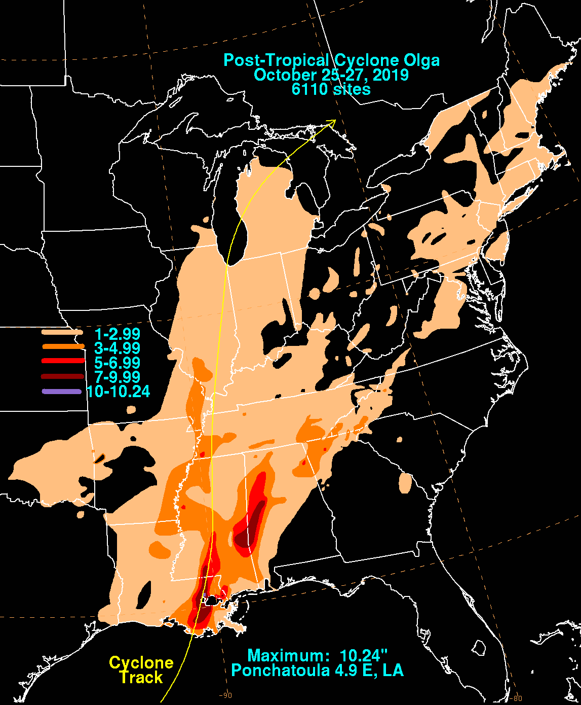 Post-Tropical Cyclone Olga (2019) Rainfall