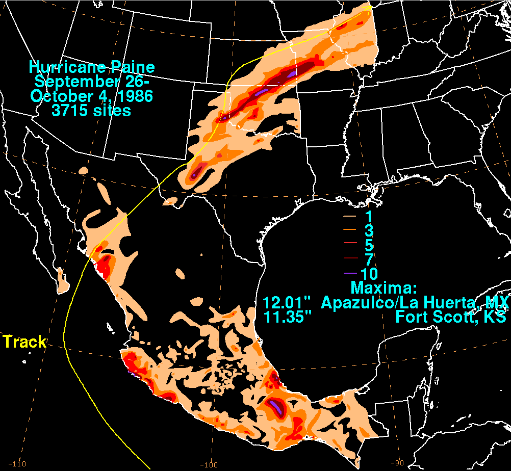 Hurricane Paine (1986) Storm Total Rainfall