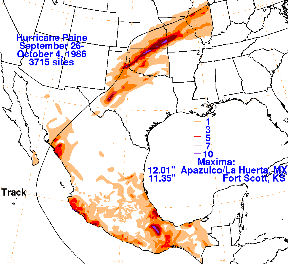 Hurricane Paine (1986) Storm Total Rainfall