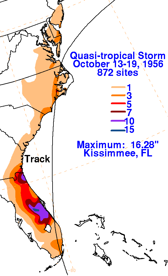 Quasi-tropical storm (1956) Rainfall
