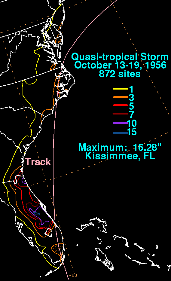 Quasi-tropical storm (1956) Rainfall