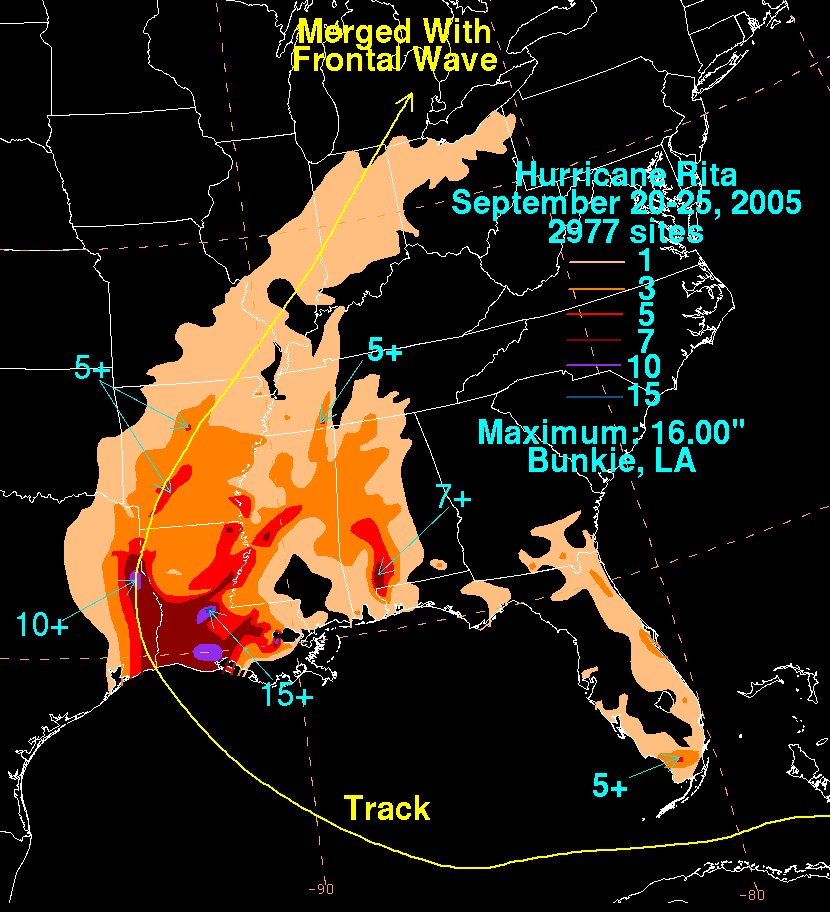 Hurricane Rita (2005) Filled Contour Rainfall