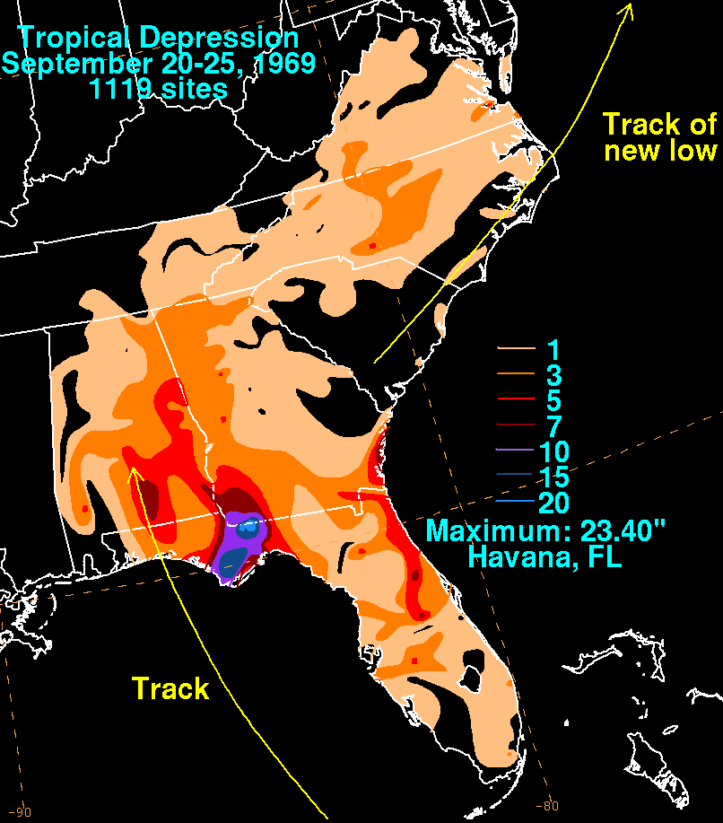 Late September 1969 Tropical Depression Storm Total Rainfall