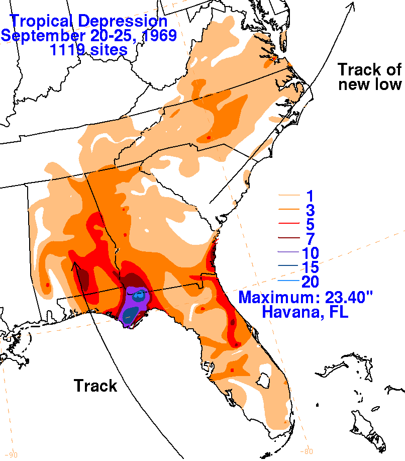 Late September 1969 Tropical Depression Storm Total Rainfall