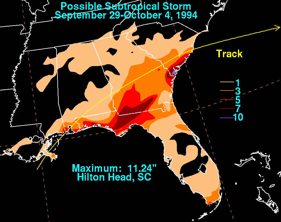 Subtropical Storm October 1994 Rainfall
