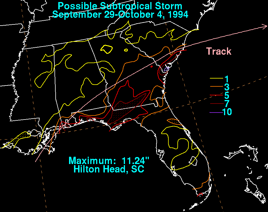 Subtropical Storm October 1994 Rainfall