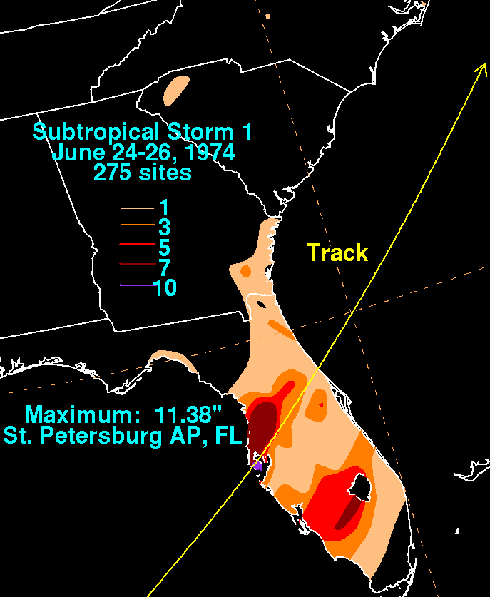 Subtropical Storm 1 (1974) Rainfall