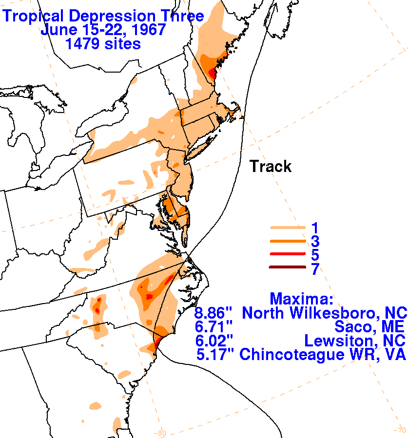 Tropical Depression Three (1967) Rainfall
