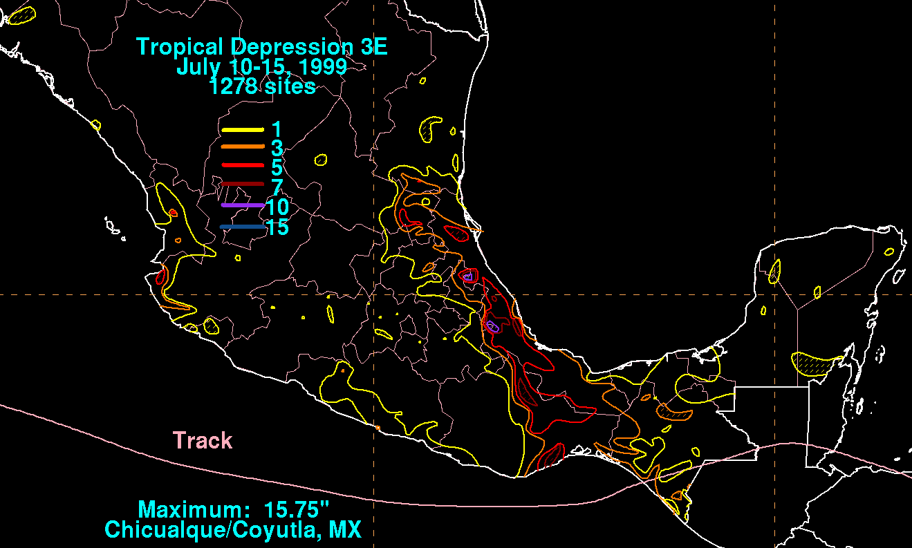 Tropical Depression 03E Storm Total Rainfall